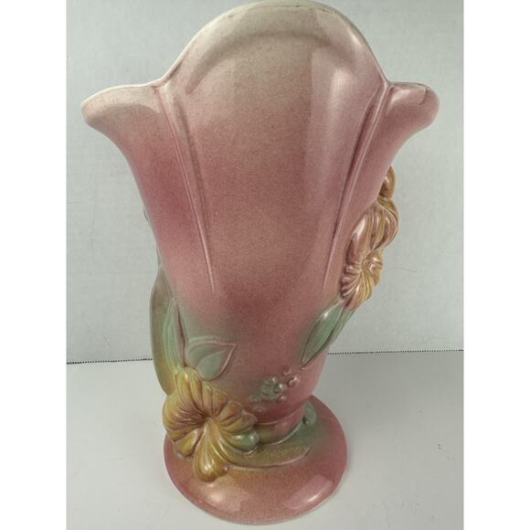 VTG Hull Pink/Yellow 9" Pottery USA 85 Bird Crane Hibiscus Flower Vase - Picture 6 of 7